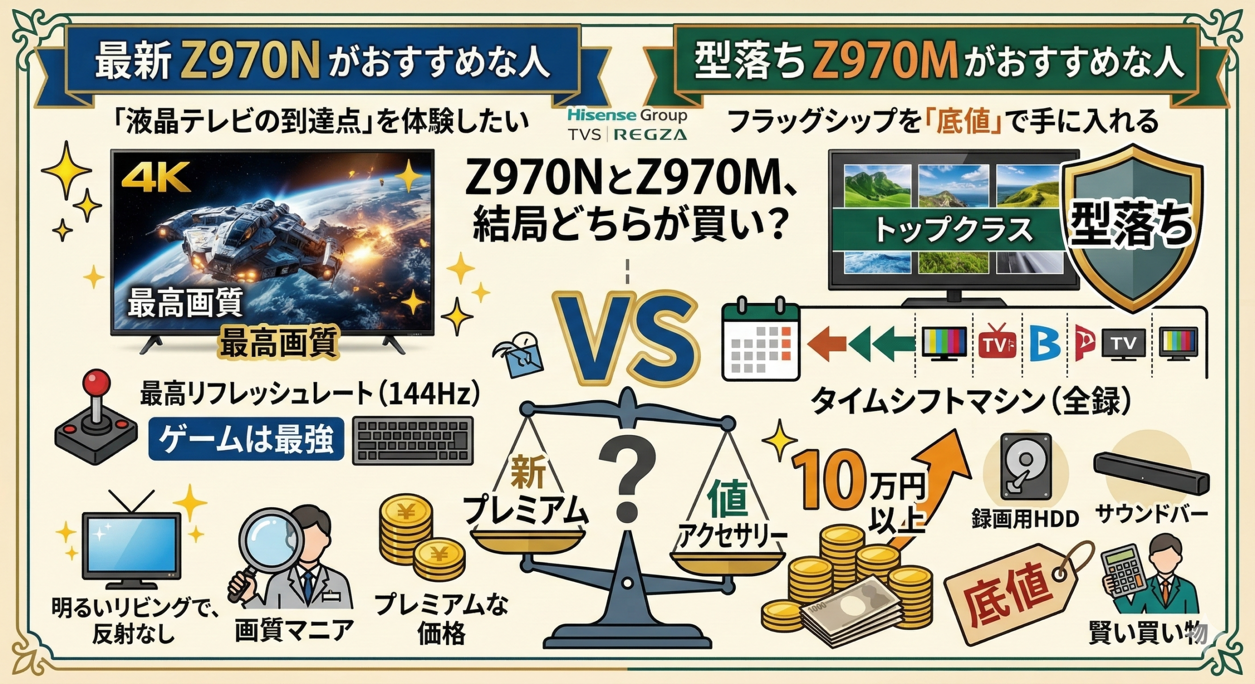 はるとぴっくす | Z970N Z970M 違いは5つ！レグザ最強Mini LED比較【2026年】型落ちが狙い目！