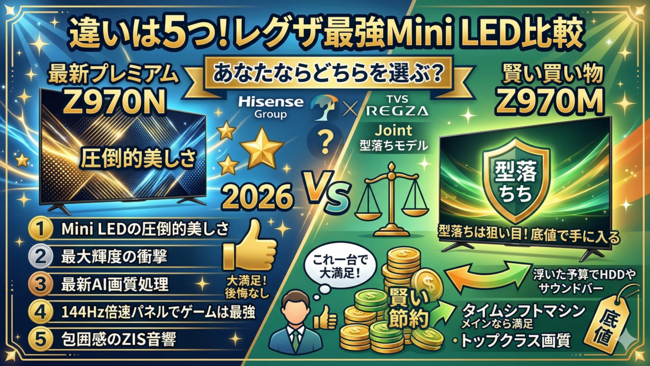 はるとぴっくす | Z970N Z970M 違いは5つ！レグザ最強Mini LED比較【2026年】型落ちが狙い目！