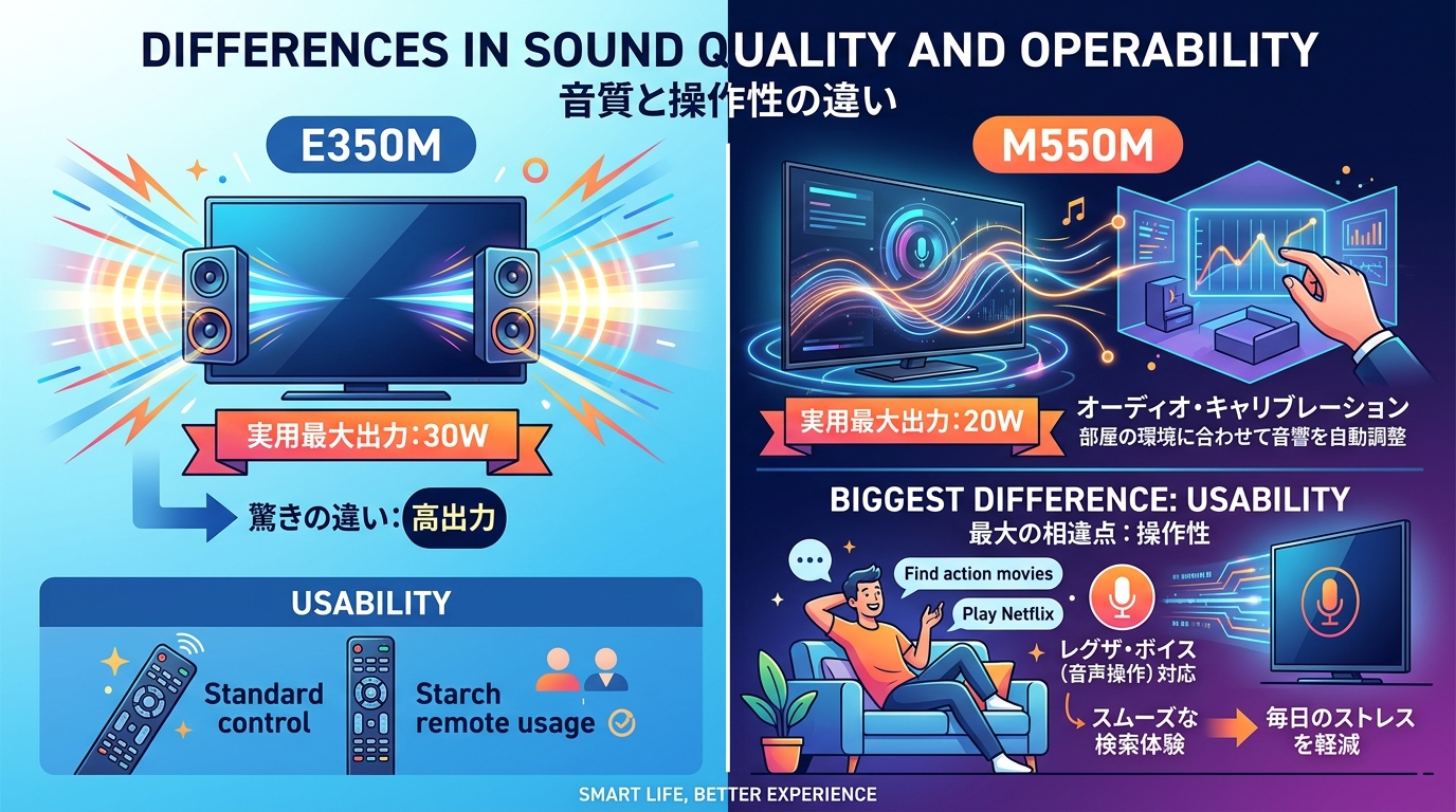 はるとぴっくす | 【2026最新】REGZA E350MとM550Mの違いを徹底比較！結局どっちを買うのが正解？