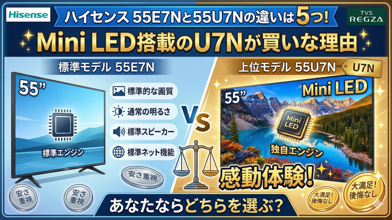 はるとぴっくす | ハイセンス 55E7Nと55U7Nの違いは5つ！Mini LED搭載のU7Nが買いな理由