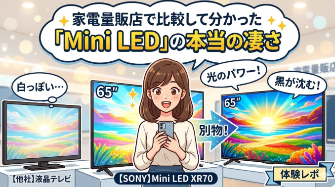はるとぴっくす | 【2026最新】BRAVIA K-65XR70レビュー！量販店で比較して確信した「Mini LED」の衝撃