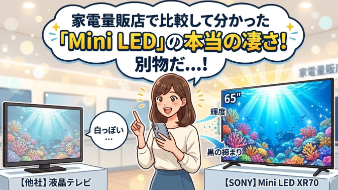 はるとぴっくす | 【2026最新】BRAVIA K-65XR70レビュー！量販店で比較して確信した「Mini LED」の衝撃