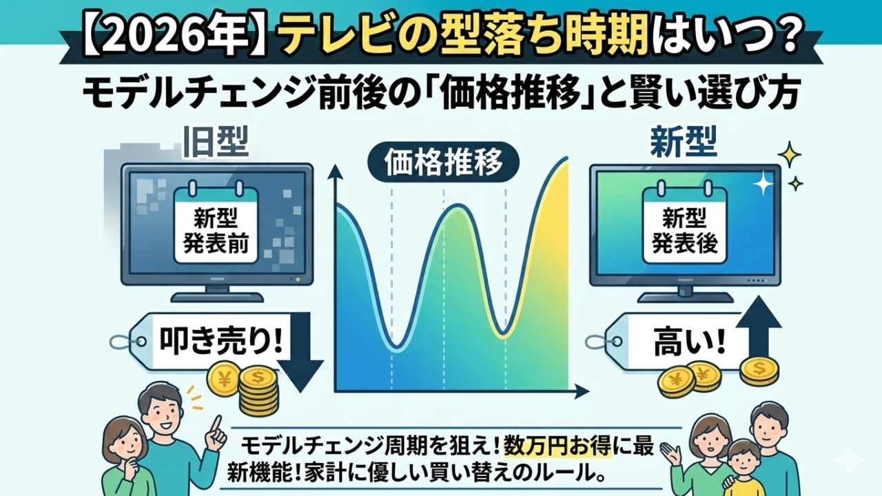 はるとぴっくす | 【2026年】テレビの型落ち時期はいつ？モデルチェンジ前後の「価格推移」と賢い選び方