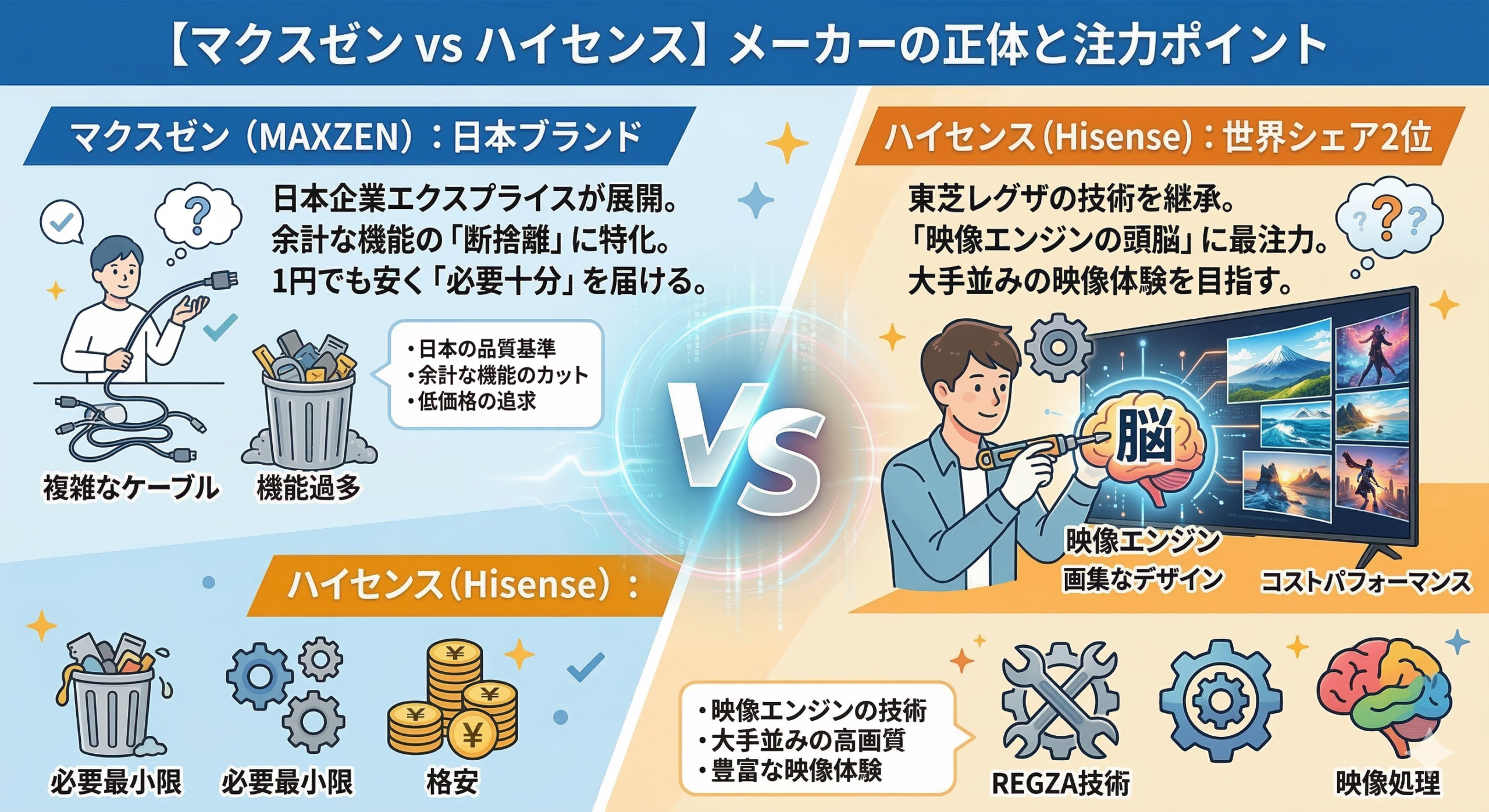 はるとぴっくす | 【2026年最新】マクスゼンとハイセンスどっちがいい？画質・保証・強みの違いを徹底比較