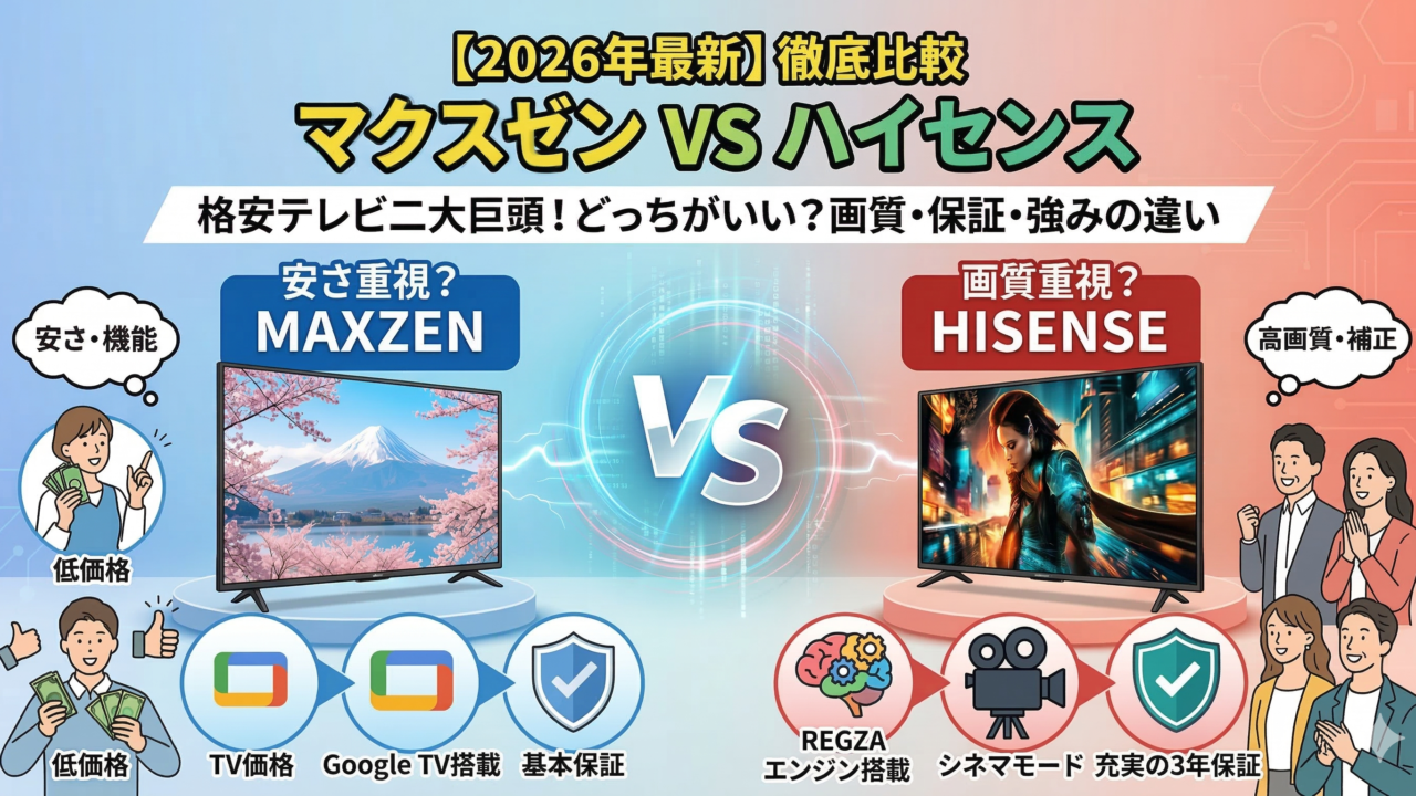 はるとぴっくす | 【2026年最新】マクスゼンとハイセンスどっちがいい？画質・保証・強みの違いを徹底比較