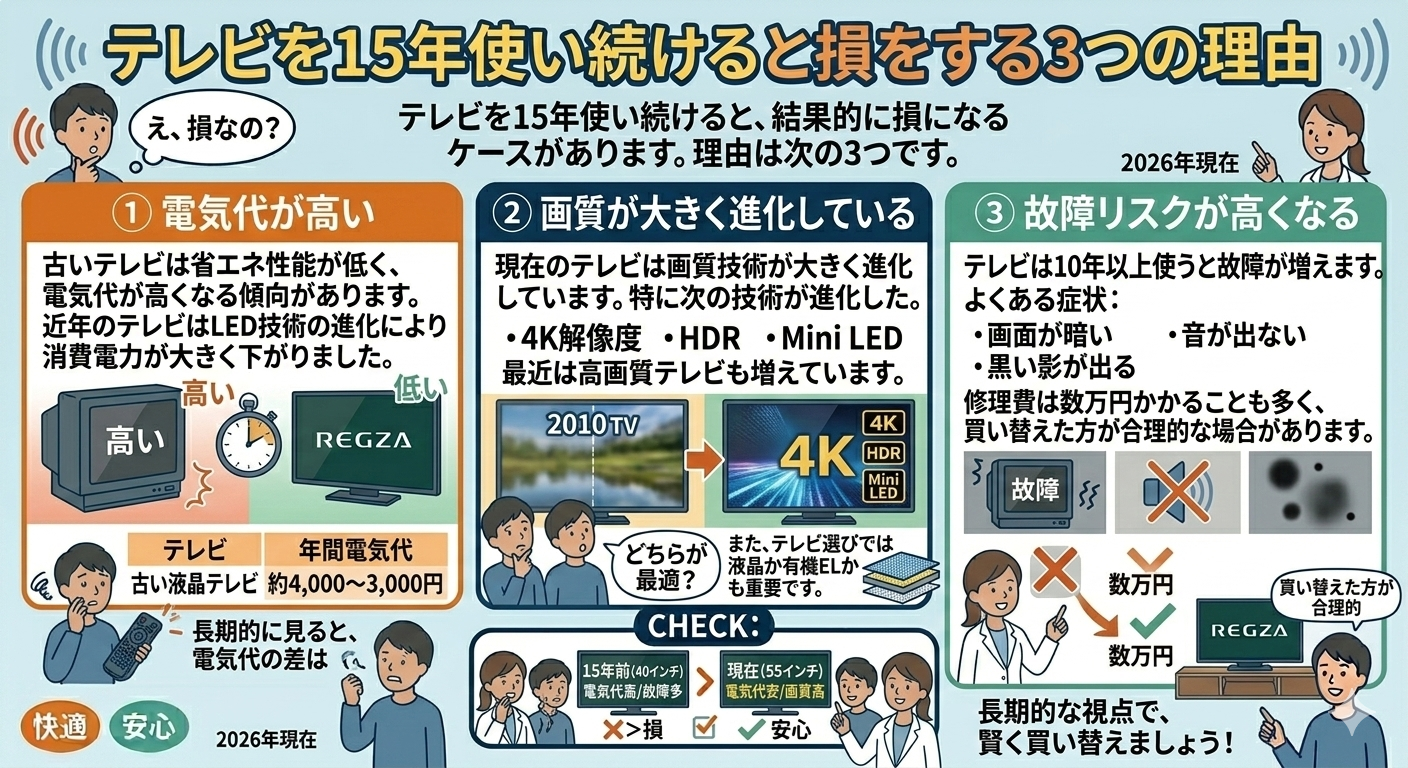 はるとぴっくす | テレビの買い替えはもったいないって嘘?15年使い続けると損をする3つの理由 はるとぴっくす | テレビの買い替えはもったいないって嘘?15年使い続けると損をする3つの理由