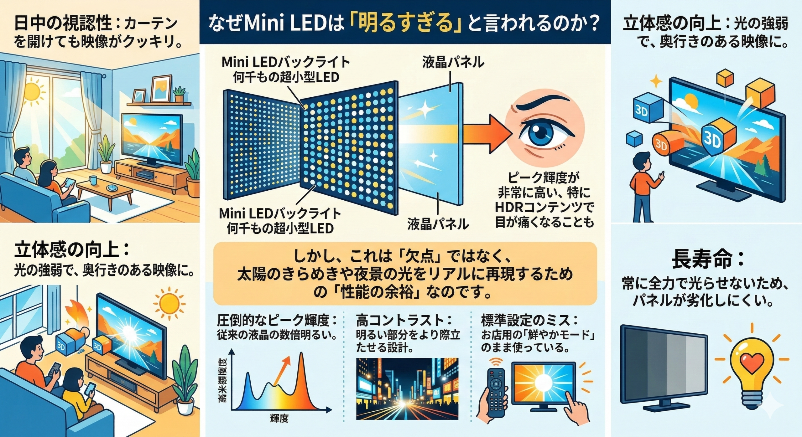 はるとぴっくす | Mini LEDテレビは眩しい?「目が疲れる」という噂の真相と対策を徹底検証! はるとぴっくす | Mini LEDテレビは眩しい?「目が疲れる」という噂の真相と対策を徹底検証!