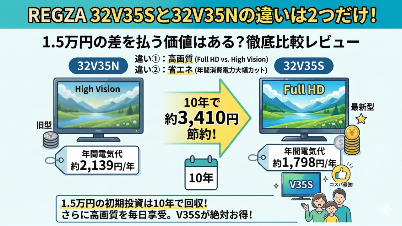 はるとぴっくす | REGZA 32V35Sと32V35Nの違いは2つだけ！1.5万円の差を払う価値はある？徹底比較レビュー