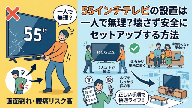 はるとぴっくす|55インチテレビの設置は一人で無理？壊さず安全にセットアップする方法