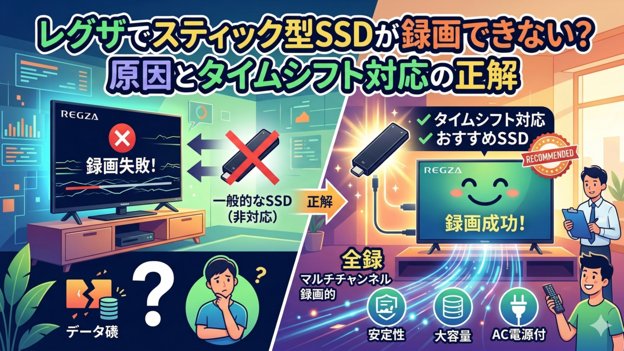 はるとぴっくす | レグザでスティック型SSDが録画できない？原因とタイムシフト対応の正解