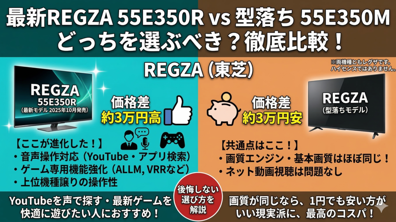 はるとぴっくす | レグザ 55E350Rと55E350Mの違いは？最新の音声検索かコスパの型落ちか