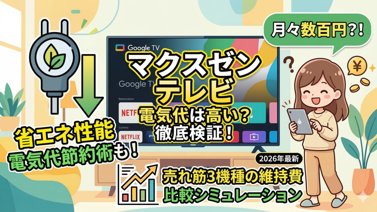 はるとぴっくす | マクスゼン テレビの電気代は高い？売れ筋3機種の維持費と節電術を徹底検証