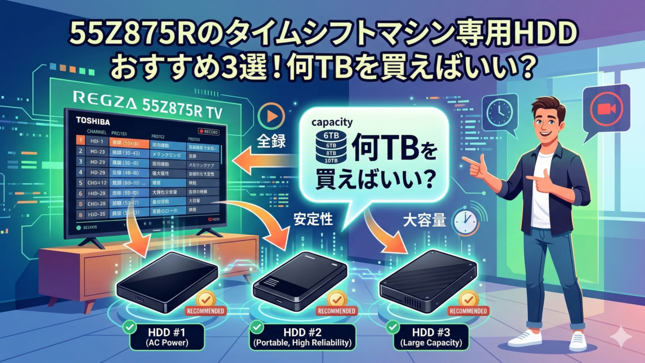はるとぴっくす | 55Z875Rのタイムシフトマシン専用HDDおすすめ3選！何TBを買えばいい？