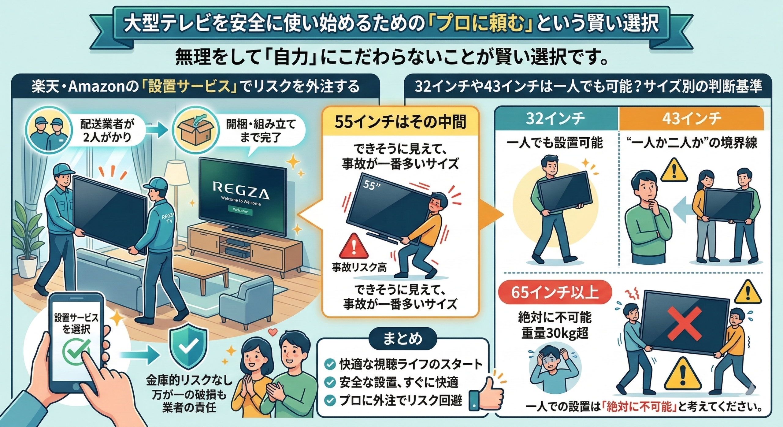 はるとぴっくす | 55インチテレビの設置は一人で無理？壊さず安全にセットアップする方法
