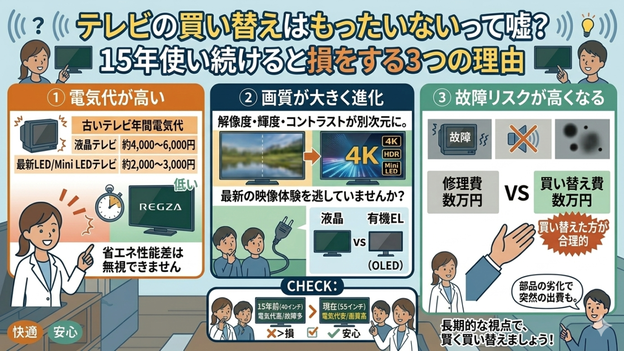 はるとぴっくす | テレビの買い替えはもったいないって嘘？15年使い続けると損をする3つの理由